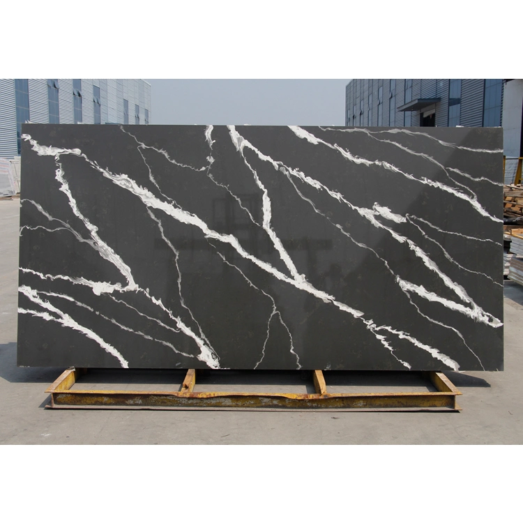 Black Calacatta Artificial Quartz Stone Slabs for Kitchen Countertop