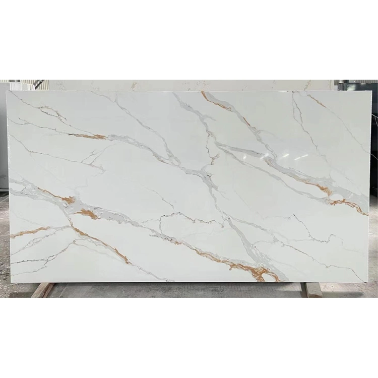 Prefab Quartz Kitchen Countertop Italian Design Calacatta Marble Grey Veins White Calcutta Quartz Slab