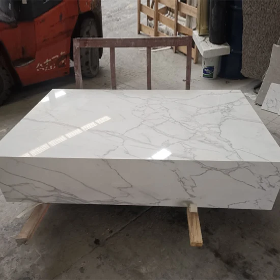 Столешница из искусственного камня, белый цоколь с твердой поверхностью, кварцевый журнальный столик Calacatta